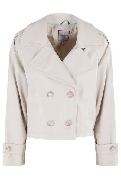 URBANCODE URBANCODE SHORT ECO-LEATHER TRENCH JACKET WITH DOUBLE-BREASTED CLOSURE