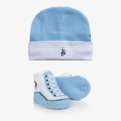 U.S. POLO ASSN U. S. POLO ASSN. BABY BOYS BLUE HAT & BOOTIES SET