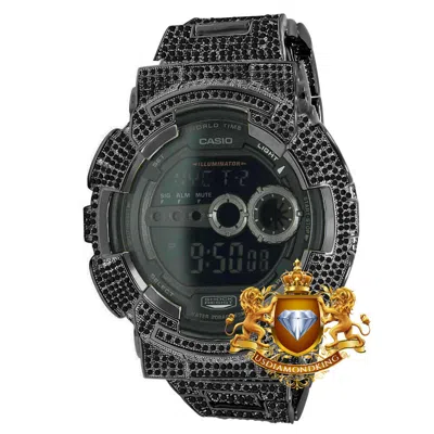 USDIAMONDKING BLACK GOLD SIMULATED DIAMOND AUTHENTIC CASIO SHOCK GD100-1B CUSTOM MENS WATCH