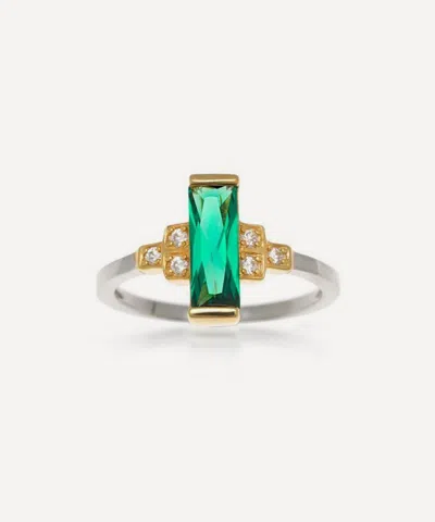 V BY LAURA VANN V BY LAURA VANN 18CT GOLD-PLATED AUDREY GREEN RING