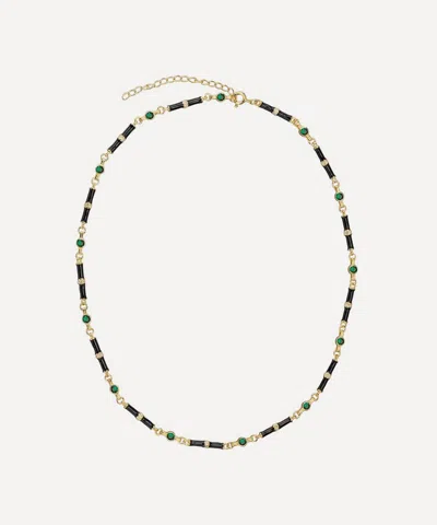 V BY LAURA VANN V BY LAURA VANN 18CT GOLD-PLATED MARLOWE BLACK ENAMEL AND GREEN STONE NECKLACE
