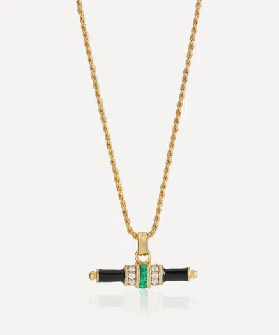 V BY LAURA VANN V BY LAURA VANN 18CT GOLD-PLATED VERMEIL SILVER BRIDGET BLACK ENAMEL T-BAR PENDANT NECKLACE