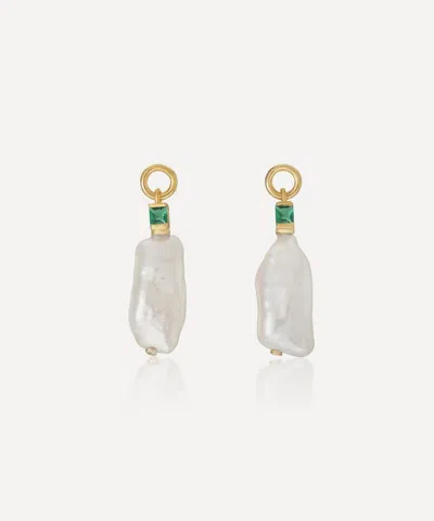 V BY LAURA VANN V BY LAURA VANN 18CT GOLD-PLATED VERMEIL SILVER EMILY BAROQUE PEARL AND EMERALD DROP EARRINGS