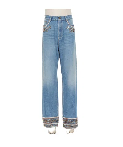 VALENTINO VALENTINO FLORAL TRIM STRAIGHT LEG JEANS