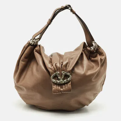 VALENTINO GARAVANI BEIGE LEATHER CRYSTAL EMBELLISHED CATCH HOBO