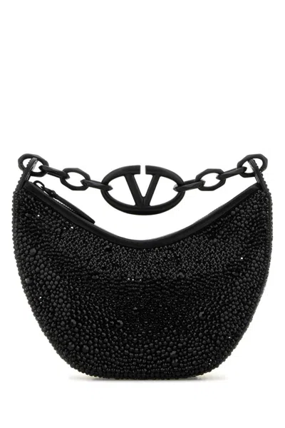 VALENTINO GARAVANI WOMEN BLACK EMBELLISHED VLOGO MOON HANDBAG, ONESIZE LUXURY SHOULDER BAGS FOR WOMEN DARVEYS
