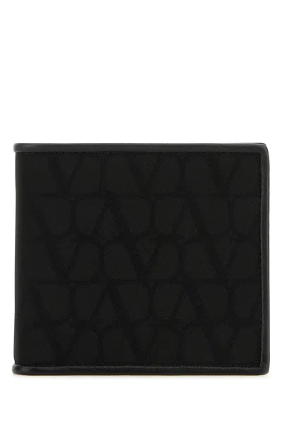 VALENTINO GARAVANI BLACK FABRIC TOILE ICONOGRAPHE WALLET