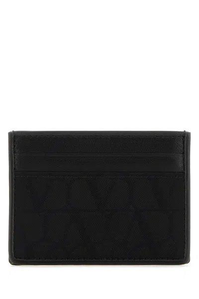 VALENTINO GARAVANI BLACK LEATHER AND FABRIC TOILE ICONOGRAPHE CARD HOLDER