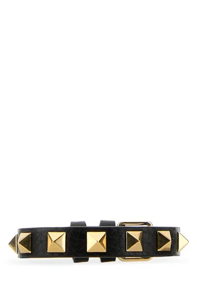 VALENTINO GARAVANI BLACK LEATHER ROCKSTUD BRACELET