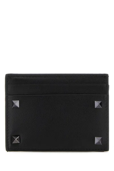 VALENTINO GARAVANI BLACK LEATHER ROCKSTUD CARD HOLDER