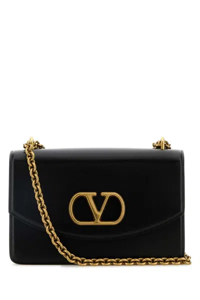 VALENTINO GARAVANI BLACK LEATHER VAIN SHOULDER BAG