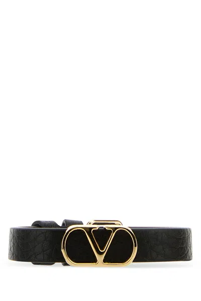 VALENTINO GARAVANI BLACK LEATHER VLOGO BRACELET