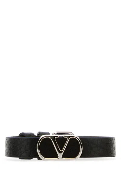 VALENTINO GARAVANI BLACK LEATHER VLOGO BRACELET