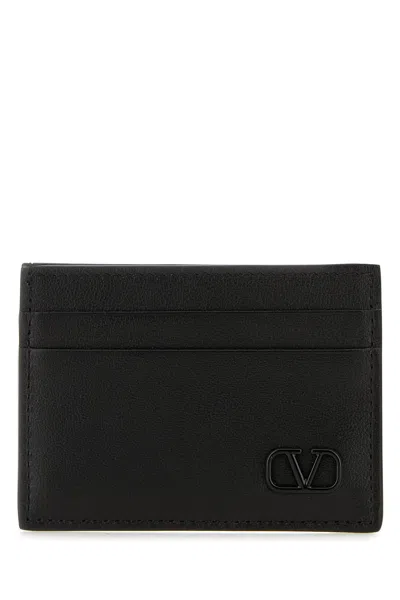 VALENTINO GARAVANI BLACK LEATHER VLOGO CARD HOLDER