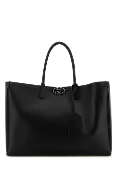VALENTINO GARAVANI MEN BLACK LEATHER VLOGO SHOPPING BAG, ONESIZE LUXURY TOTES FOR MEN DARVEYS