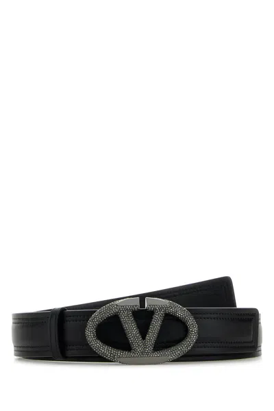 VALENTINO GARAVANI BLACK LEATHER VLOGO THE BOLD EDITION BELT