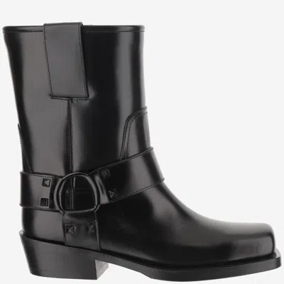 VALENTINO GARAVANI WOMEN BLACK ROCKSTUD LEATHER BOOTS, 8.5 LUXURY BOOTS FOR WOMEN DARVEYS