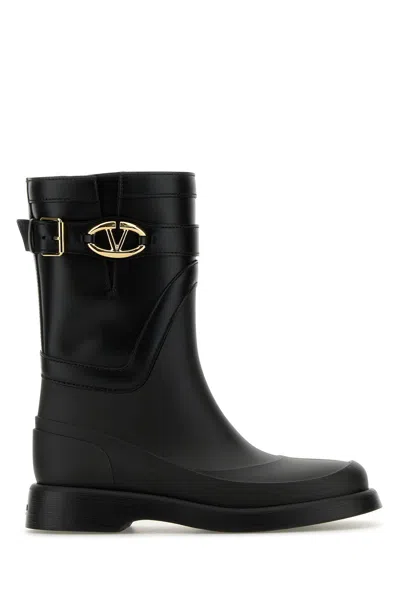 VALENTINO GARAVANI BLACK RUBBER AND LEATHER BOOTS