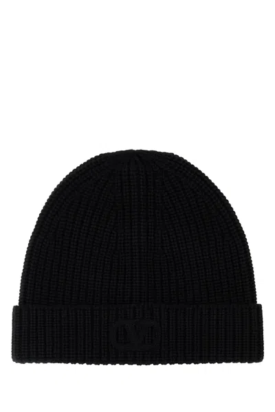 VALENTINO GARAVANI BLACK WOOL BEANIE HAT