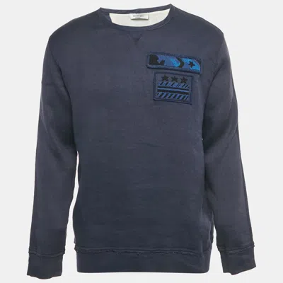 VALENTINO BLUE BEADED LINEN BLEND PULLOVER XS