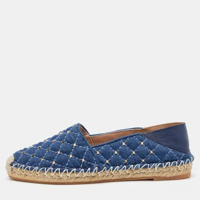 VALENTINO GARAVANI BLUE QUILTED DENIM ROCKSTUD SLIP ON ESPADRILLE FLATS SIZE 35