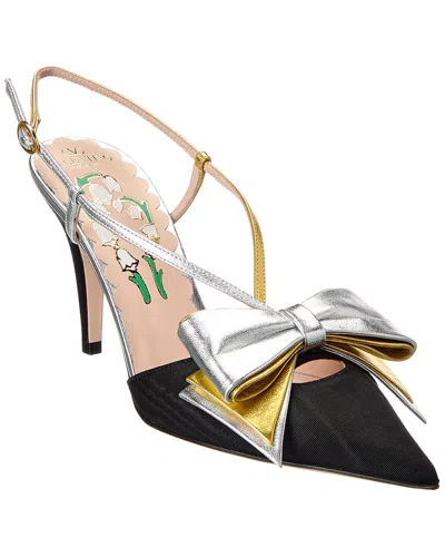 VALENTINO GARAVANI VALENTINO BOWOW 85 GROSGRAIN & LEATHER SLINGBACK PUMP