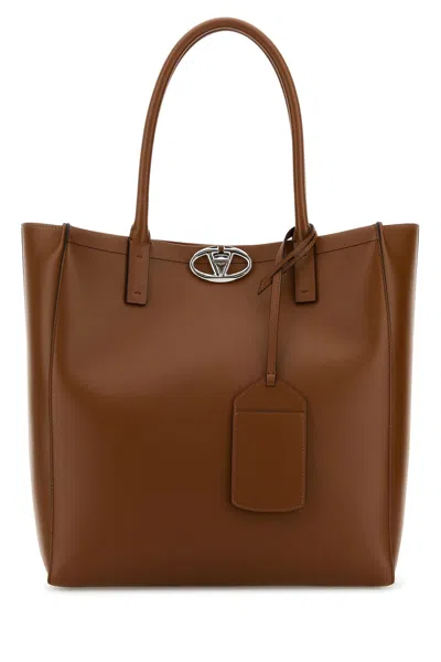 VALENTINO GARAVANI CARAMEL LEATHER MEDIUM VLOGO LOCKER SHOPPING BAG