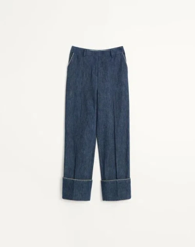 VALENTINO VALENTINO CHAMBRAY DENIM TROUSERS WOMAN BLUE 40