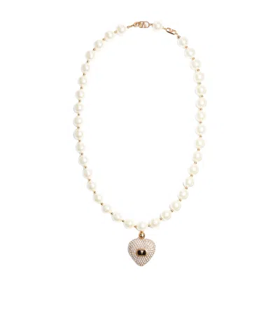 VALENTINO GARAVANI COEUR ROYAL NECKLACE IN METAL, ENAMEL, PEARLS AND SWAROVSKI CRYSTALS