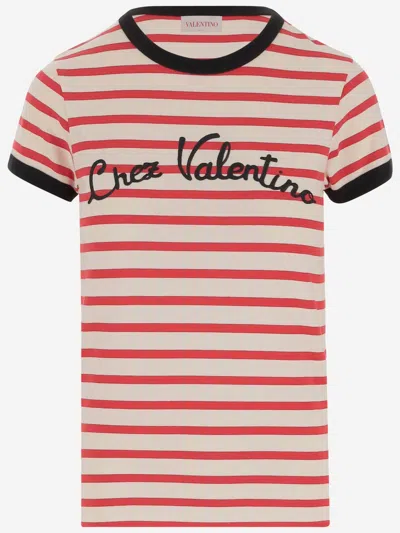 VALENTINO COTTON T-SHIRT WITH STRIPED PATTERN AND LOGO