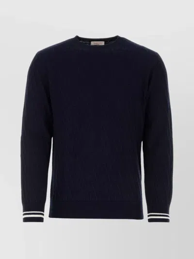 VALENTINO CREW NECK COTTON SWEATER WITH TEXTURED PATTERN
