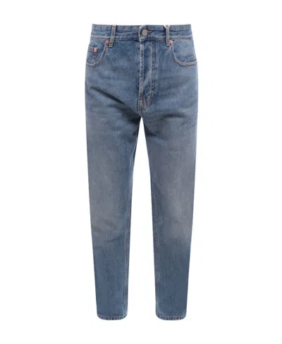 VALENTINO VALENTINO LOGO PATCH CROPPED JEANS