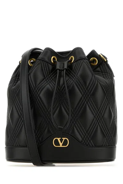 VALENTINO GARAVANI VALENTINO GARAVANI BLACK NAPPA LEATHER QUILTIE BUCKET BAG