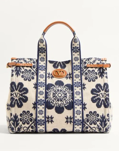 VALENTINO GARAVANI VALENTINO GARAVANI VALENTINO GARAVANI ANTIBES JACQUARD HANDBAG WOMAN IVORY/NAVY/NATURAL UNI