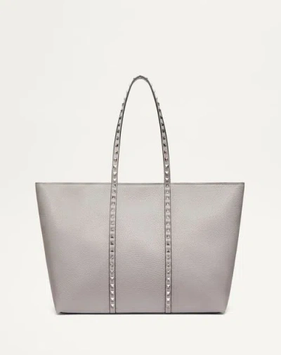 VALENTINO GARAVANI VALENTINO GARAVANI GARAVANI ROCKSTUD SHOPPING BAG IN GRAINY CALFSKIN WOMAN GREY UNI