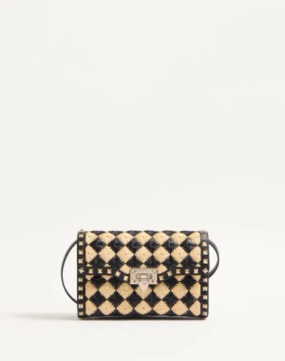 VALENTINO GARAVANI VALENTINO GARAVANI VALENTINO GARAVANI ROCKSTUD SMALL SHOULDER BAG IN EMBROIDERED RAFFIA WOMAN NATURA