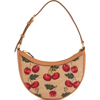 VALENTINO GARAVANI VALENTINO GARAVANI MINI VLOGO CHERRY JACQUARD RAFFIA HOBO BAG