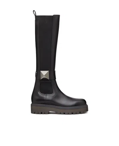 VALENTINO GARAVANI VALENTINO GARAVANI ONE STUD ROUND TOE KNEE-HIGH BOOTS