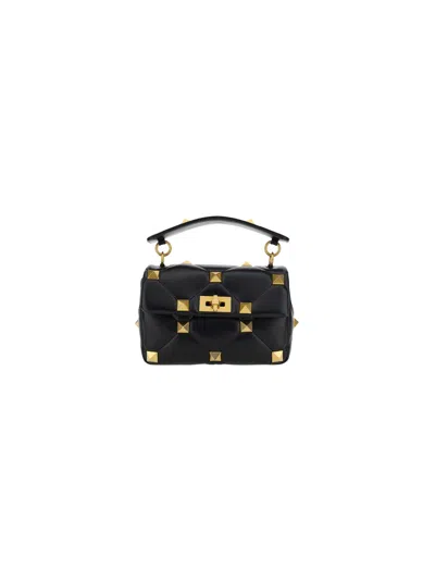 VALENTINO GARAVANI BLACK NAPPA LEATHER MEDIUM ROMAN STUD HANDBAG