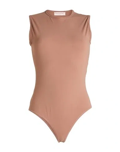 VALENTINO VALENTINO GARAVANI WOMAN BODYSUIT LIGHT BROWN SIZE L POLYAMIDE, ELASTANE
