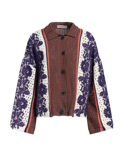 VALENTINO VALENTINO GARAVANI WOMAN CARDIGAN CHOCOLATE BROWN SIZE L COTTON, VISCOSE