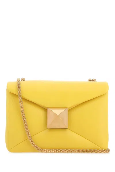 VALENTINO GARAVANI VALENTINO GARAVANI YELLOW NAPPA LEATHER ONE STUD SHOULDER BAG