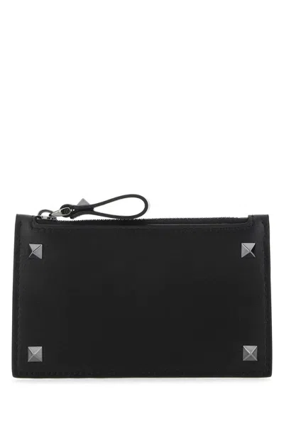 VALENTINO GARAVANI VALENTINO GARAVANI BLACK LEATHER ROCKSTUD CARD HOLDER