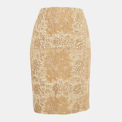 VALENTINO GOLD FLORAL BROCADE PENCIL SKIRT M