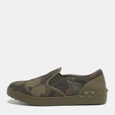 VALENTINO GARAVANI GREEN CANVAS AND LEATHER SLIP ON SNEAKERS SIZE 40