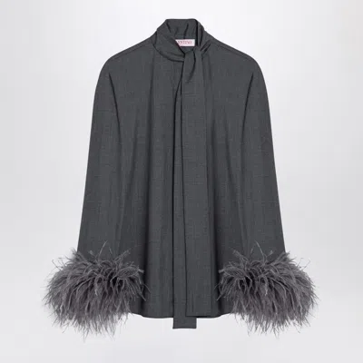 VALENTINO VALENTINO GREY WOOL SHIRT WITH FEATHERS WOMEN