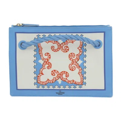 VALENTINO GARAVANI IVORY BLUE CANVAS CLUTCH BAG HANDBAG POUCH (PRE-OWNED)