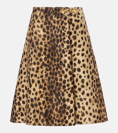 VALENTINO LEOPARD-PRINT WOOL MIDI SKIRT