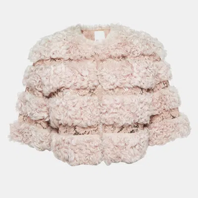 VALENTINO LIGHT PINK FUR & LACE SHORT SLEEVE CROP JACKET S