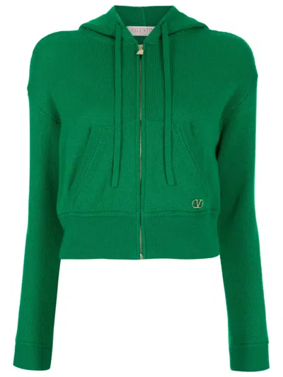 VALENTINO LOGO-PLAQUE CASHMERE HOODIE